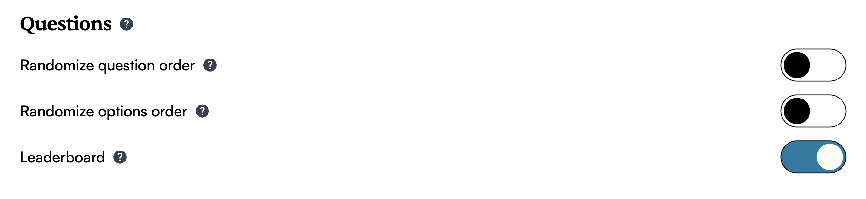 Configuring questions order for an exam at https://app.examsocial.shop/create